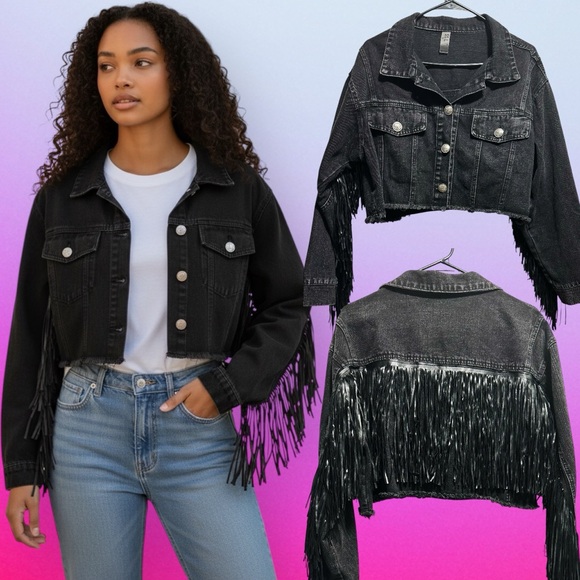 Salt Life Jackets & Blazers - Vintage Y2K black Fringe Denim Jacket new without tags